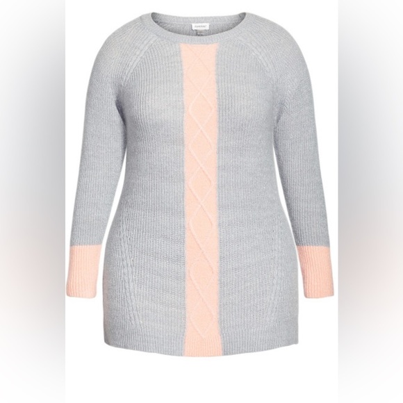 Avenue plus size 26/28 NWT colorblock gray pink lurex sweater cable knit pastel - Picture 1 of 8